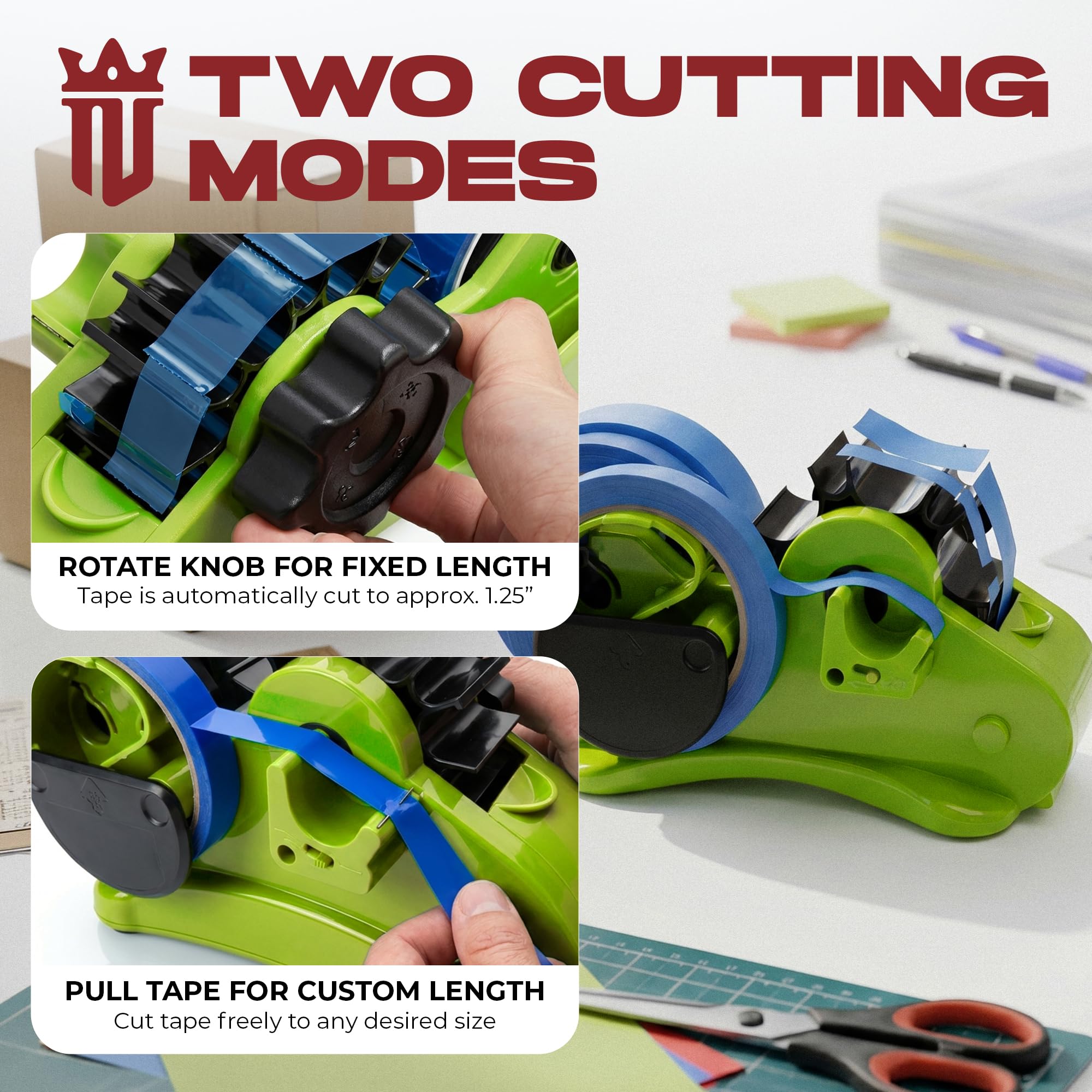 Multi Roll Tape Dispenser for Desk – 3 Roll Desktop Tape Holder with Non-Slip Base, Heavy Duty Tape Cutter for Office, Packing, Crafts, Washi, Masking & Heat Transfer Tapes