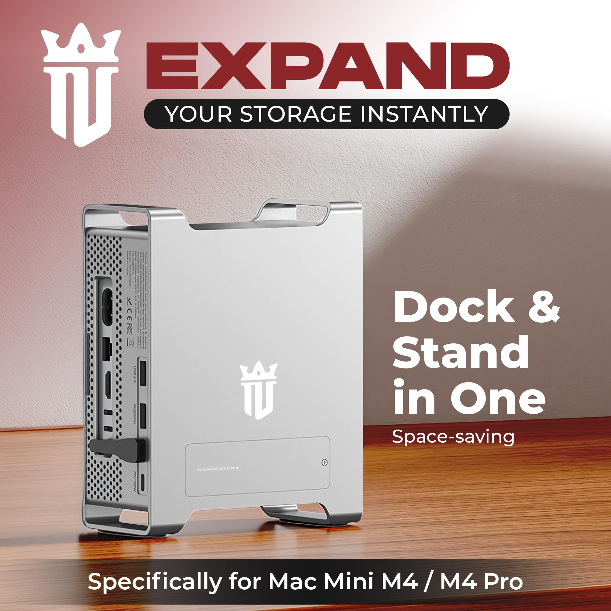 NEMAC 908 USB C Hub Stand with M.2 NVME SSD Slot Enclosure for Mac mini M4/M4 Pro, Stand Type-C Docking Station SSD Case, 2xUSB3.2 Gen2, 2xUSB2.0, SD4.0/TF4.0