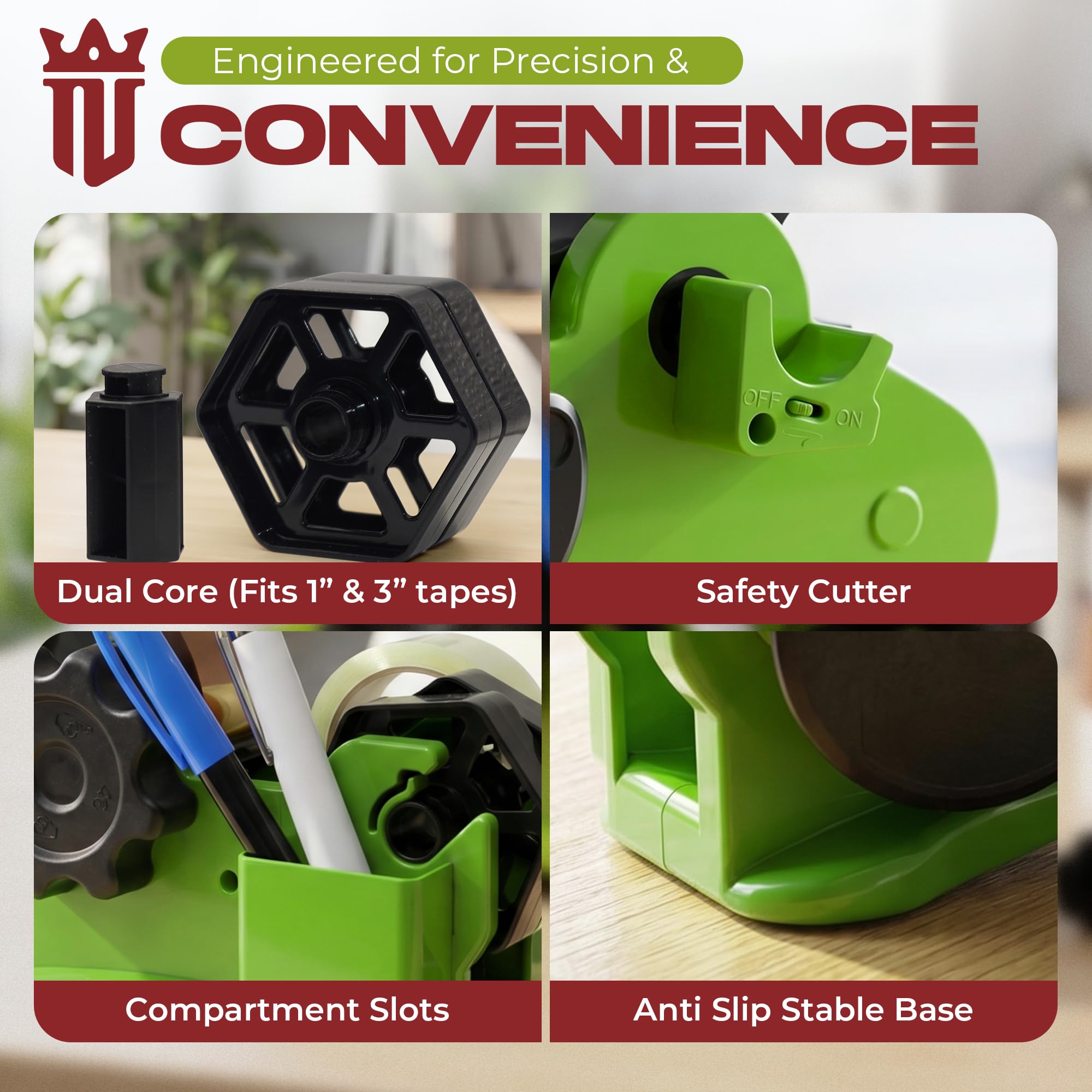 Multi Roll Tape Dispenser for Desk – 3 Roll Desktop Tape Holder with Non-Slip Base, Heavy Duty Tape Cutter for Office, Packing, Crafts, Washi, Masking & Heat Transfer Tapes