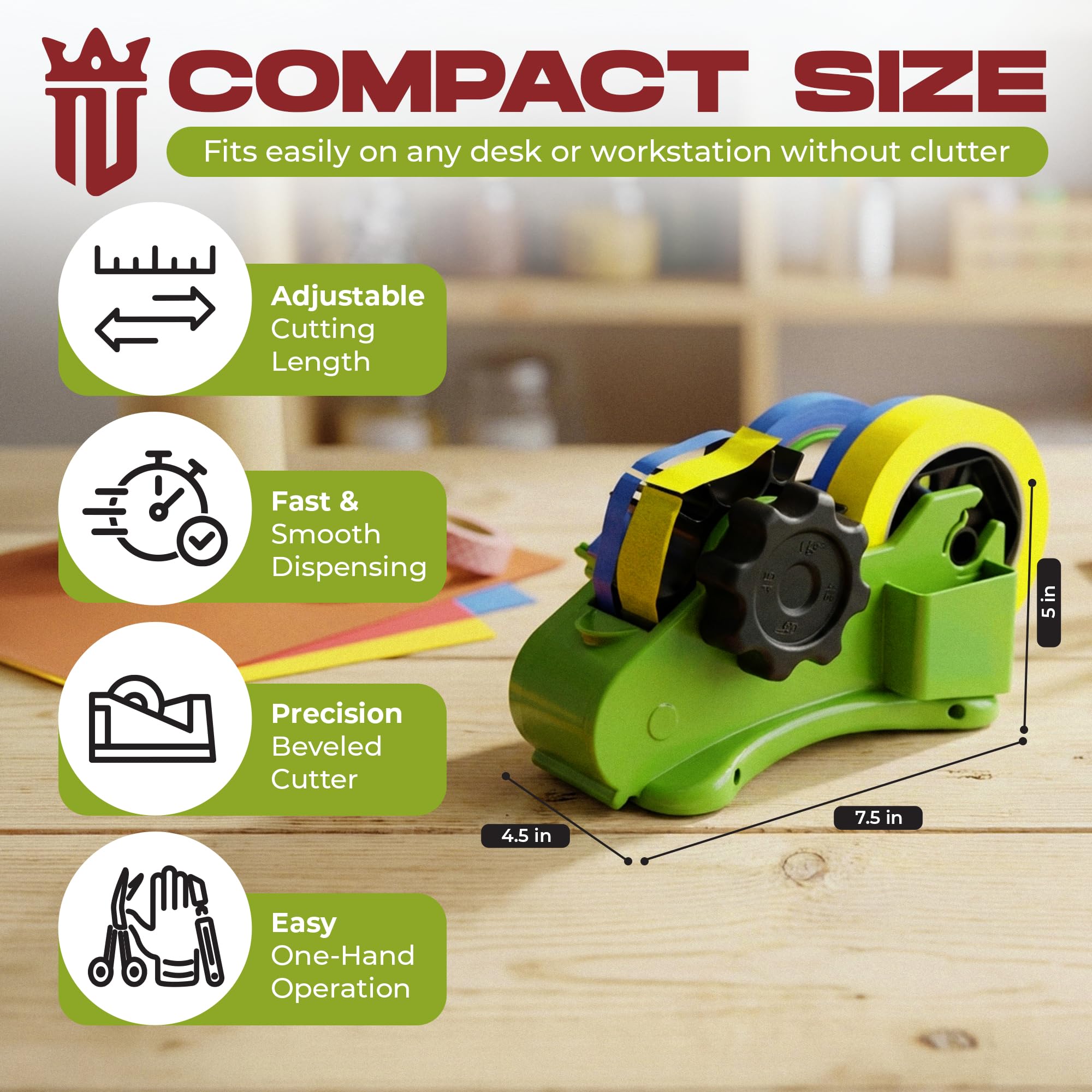 Multi Roll Tape Dispenser for Desk – 3 Roll Desktop Tape Holder with Non-Slip Base, Heavy Duty Tape Cutter for Office, Packing, Crafts, Washi, Masking & Heat Transfer Tapes