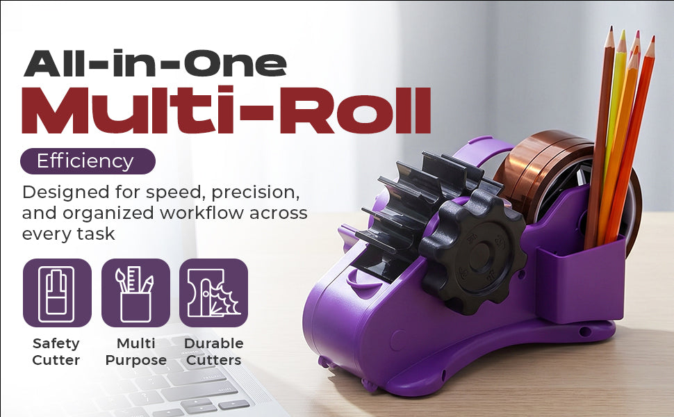Multi Roll Tape Dispenser for Desk – 3 Roll Desktop Tape Holder with Non-Slip Base, Heavy Duty Tape Cutter for Sublimation Heat Tape, Crafts, School Supplies, Office, Masking & Washi Tape