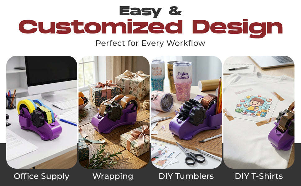 Multi Roll Tape Dispenser for Desk – 3 Roll Desktop Tape Holder with Non-Slip Base, Heavy Duty Tape Cutter for Sublimation Heat Tape, Crafts, School Supplies, Office, Masking & Washi Tape