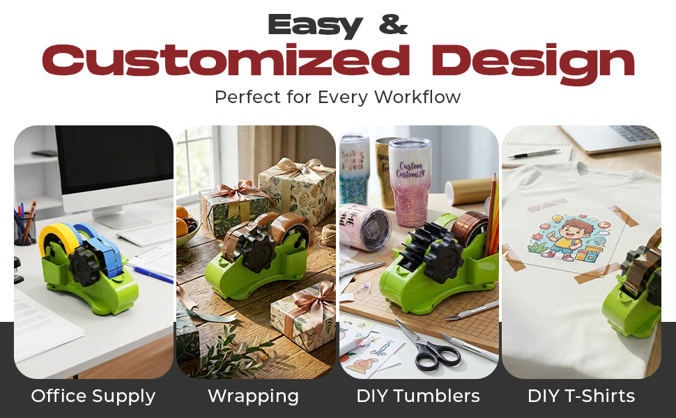 Multi Roll Tape Dispenser for Desk – 3 Roll Desktop Tape Holder with Non-Slip Base, Heavy Duty Tape Cutter for Office, Packing, Crafts, Washi, Masking & Heat Transfer Tapes