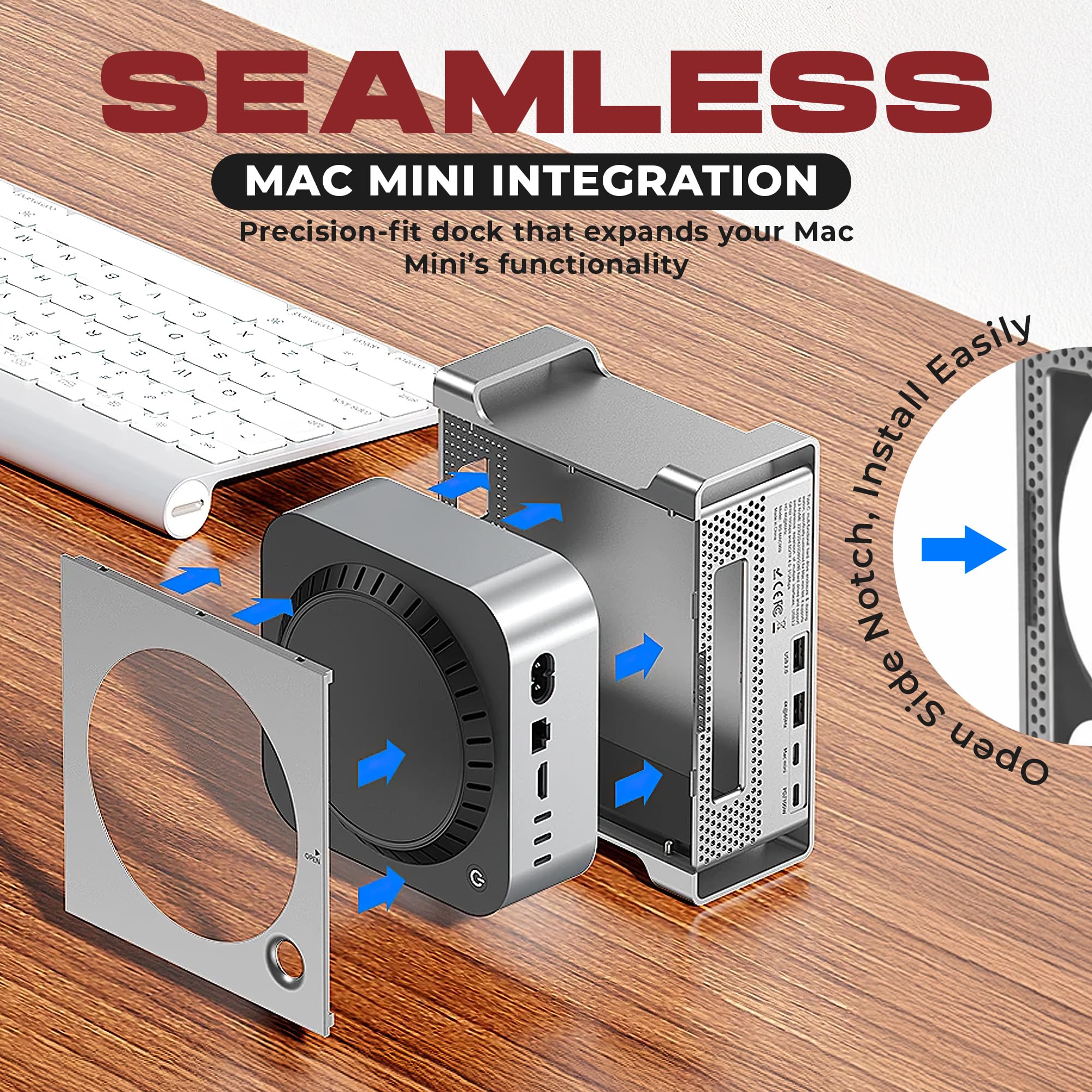 NEMAC 908 USB C Hub Stand with M.2 NVME SSD Slot Enclosure for Mac mini M4/M4 Pro, Stand Type-C Docking Station SSD Case, 2xUSB3.2 Gen2, 2xUSB2.0, SD4.0/TF4.0