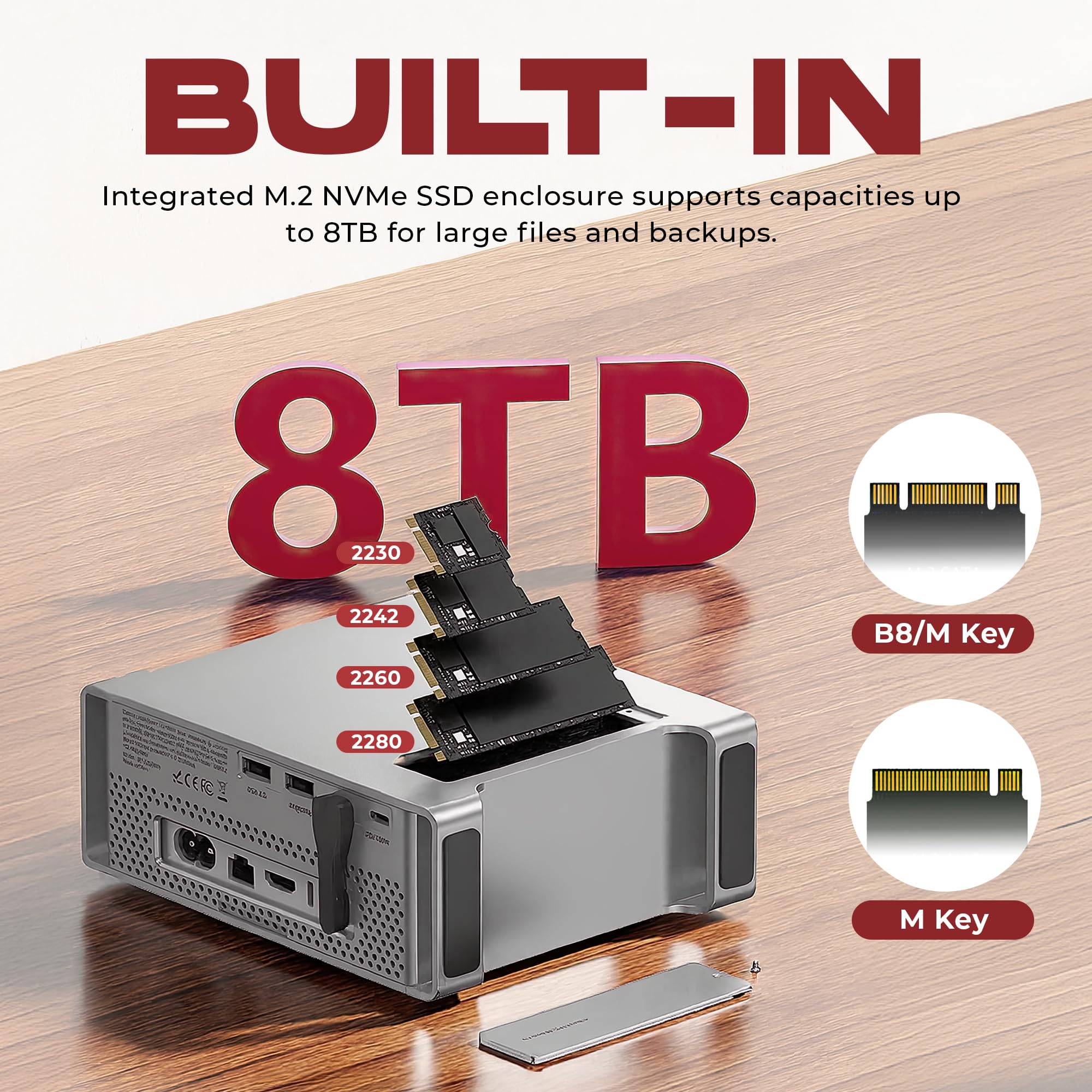 NEMAC 908 USB C Hub Stand with M.2 NVME SSD Slot Enclosure for Mac mini M4/M4 Pro, Stand Type-C Docking Station SSD Case, 2xUSB3.2 Gen2, 2xUSB2.0, SD4.0/TF4.0
