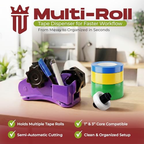 Multi Roll Tape Dispenser for Desk – 3 Roll Desktop Tape Holder with Non-Slip Base, Heavy Duty Tape Cutter for Sublimation Heat Tape, Crafts, School Supplies, Office, Masking & Washi Tape